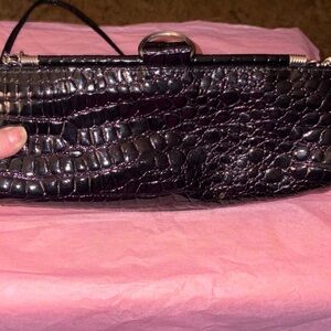 Elegant Black Crocodile-Embossed Clutch